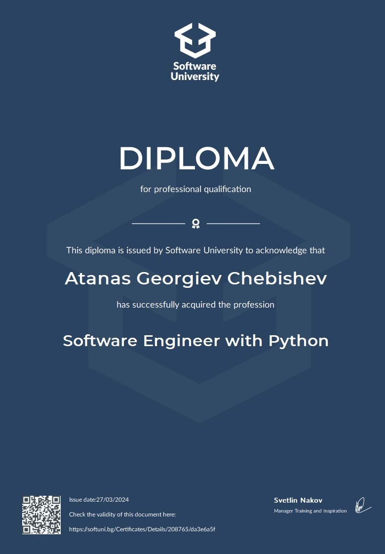 SoftUni Software Engineer with Python diploma